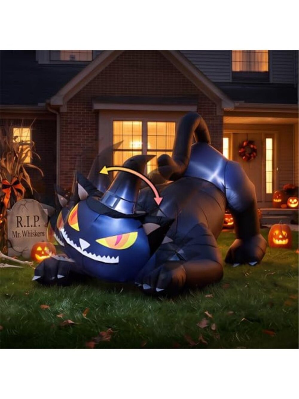 6FT Halloween Rotating Head Black Cat Outdoor Inflatables Decoration